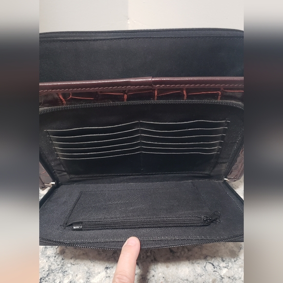 Western Croc Embossed Weaved Turnlock Briefcase Organizer Crossbody Purse - Picture 11 of 15